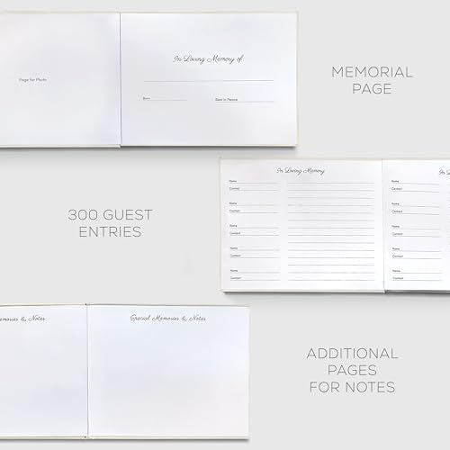 Revery Funeral Guest Book for Memorial Service - with Pen, Cards, Table Sign & Back Pocket, Guests Sign in Book in Loving Memory | Celebration of Life Memorial Service Guest Book, White Linen Cover