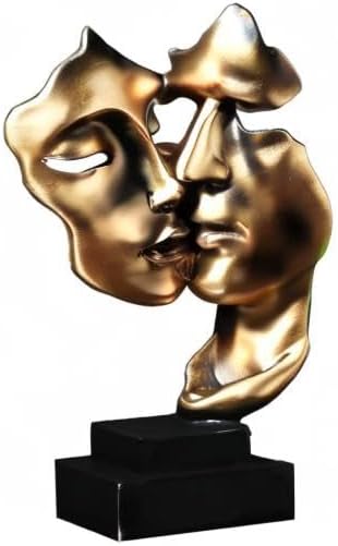 Couples Kiss Sculpture,Gold Thinker Resin Statue Ornaments,Silence is Gold Abstract Art Figurine,Abstract Style Sculptures,Living Room Desk Decorations,Bookshelf Decorative Objects