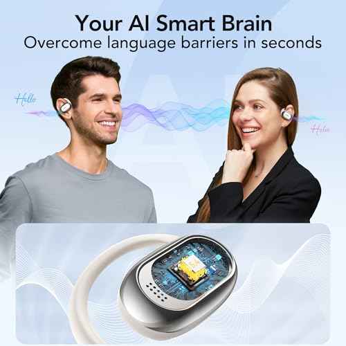 AI Real Time Language Translation Earbuds, 3-in-1 HD Sound Open-Ear Translator Earphones 144 Languages & 8 Offline & 5 Translation Modes for iOS & Android (Beige)