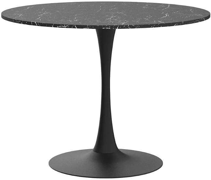 42" Tulip Table for 4-6 Persons Modern Round Dining Table, Mid-Century Modern Black Marble Small Kitchen Table with MDF Wooden Top, Leisure Coffee Table for Living Room, Dining Room, Office