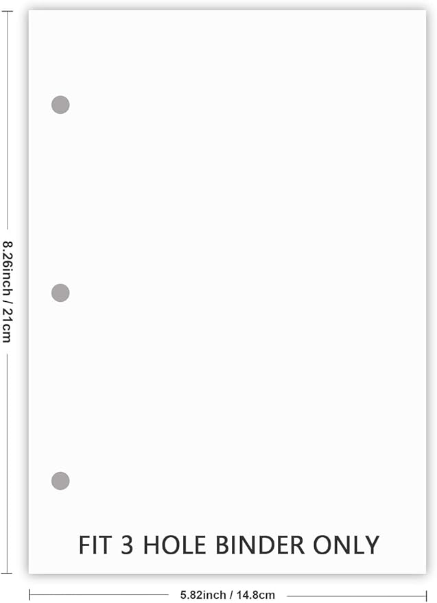 A5 Filler Paper, 3 Hole Planner Refills, Organizer, Binders, Total 100 Sheets/200 Pages, 100gsm, Blank, White Paper, 5.8 x 8.2 Inch, 3 Hole Filler Paper, Mini Binder Refills, Fit 3 Hole Binder Only