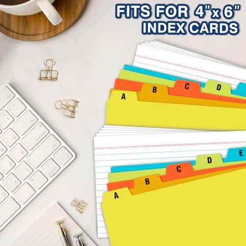 Chell 4x6 Plastic Index Card Dividers, Heavyweight Poly Index Card Guides A-Z for Flash Cards and Recipe Cards, with Alphabetical/Blank Stickers, Pack of 25