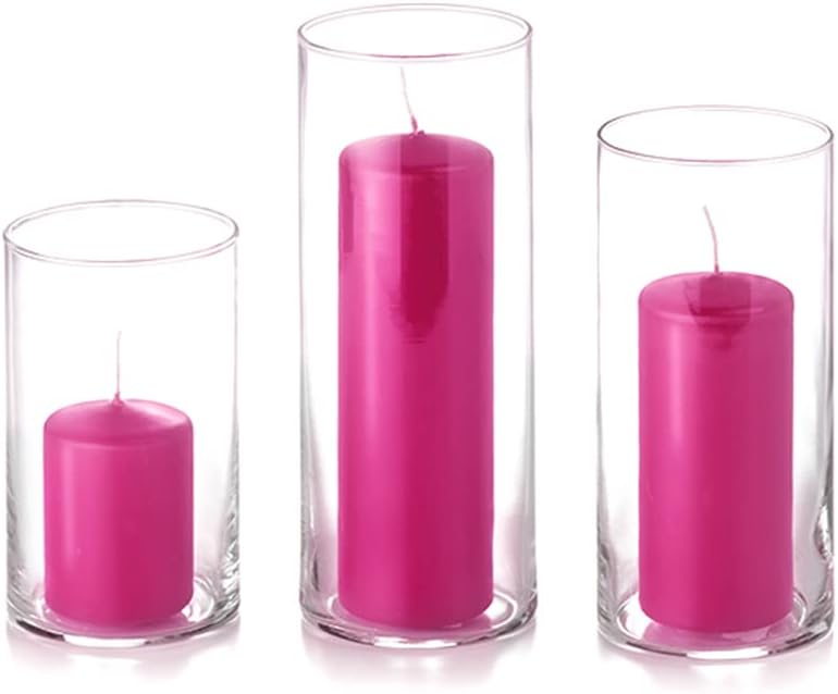 yummi Set of 36 Slim Pillars and Cylinder Vases - Hot Pink