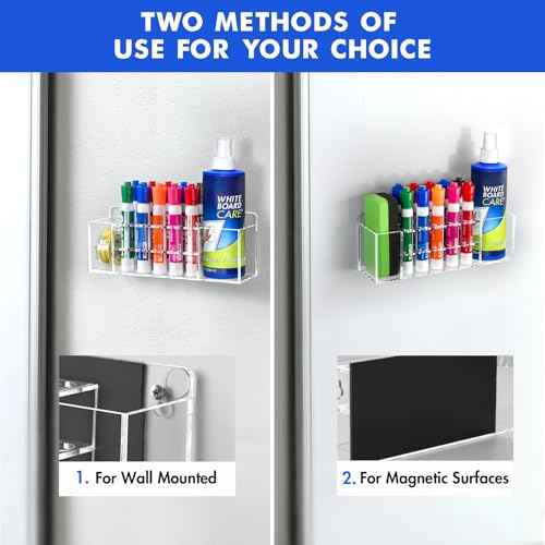 Magnetic Dry Erase Marker Holder for Whiteboard, Wall Mount Pen Holder for Refrigerator, Clear Pencil Holder for Fridge, Strong Magnet Locker Organizer for Classroom, Office
