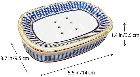Self Draining Soap Dish, Double-Layer Bar Soap Tray, White Ceramic Soap Dish with Elegant Patterns (Style A)
