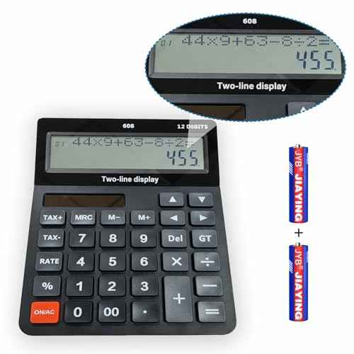 Battery and Solar Unique 120-Step Calculation Check Memory 12 Digit 2 Line Extra Large Calculator Big Buttons and 5.5" LCD Display, Configurable Tax Rate Financial Calculator for Tax Calculations