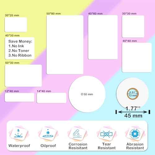 [300 Labels/Roll x 3] 40mm x 30mm Thermal Labels Compatible for Supvan T50M Pro, Phomemo M110, 1.57''x1.18'' Label Maker Tape Refill, Weatherproof & Tear-Resistant Thermal Stickers (White)
