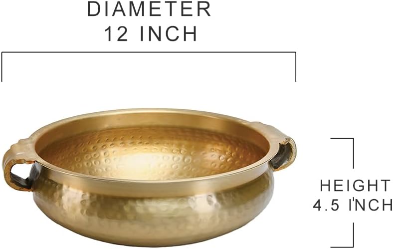 Serene Spaces Living Gold Handi Bowl - Hammered Texture, Decor for Living Rooms, Entryways, Restaurants, Indian Wedding, Table Centerpiece - Aluminum, 4.5" Tall & 12" Diameter