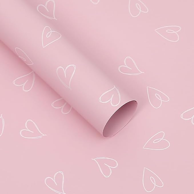 MLSG 20 Sheet Solid Color Heart Wrapping Paper - Waterproof Floral Bouquet Wrapping Paper, Florist Supplies Packaging Paper for Wedding Birthday Gift Wrap Paper (Pink White)