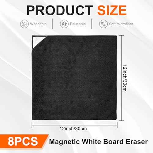 Ira Pollitt 8 Pieces Magnetic Cleaning Cloth Dry Erasers Microfiber Dry Erase Erasers Reusable Microfiber Cloth Eraser for White Boards, Multipurpose Cleaning Cloths for Office,School 12 x 12 inch