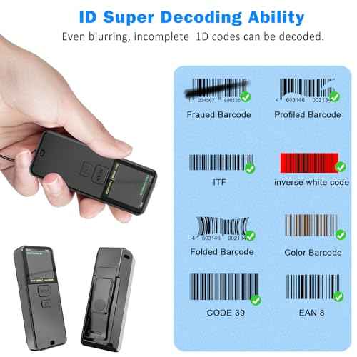 Mini Portable 1D Wireless Barcode Scanner, Bluetooth and 2.4Ghz and USB All in one Laser Barcode Scanner Wireless for Store, Warehouse POS, Computer, Tablet, iPad, iPhone,iOS, Android