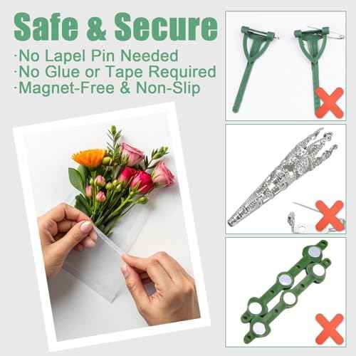 Pocket Boutonniere Plastic Sleeve for Suit Jacket Pocket - No Lapel Pin Required, Square Boutonniere Holder Insert for Wedding Groom & Groomsmen, Prom, Homecoming - Flowers NOT INCLUDED