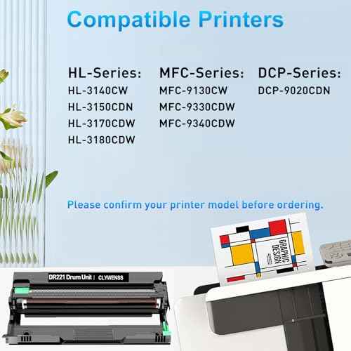 DR221CL Black Drum Unit Replacement for Brother DR221CL BK DR221BK DR221-BK to use with MFC-9130CW MFC-9330CW HL-3140CW HL-3170CDW DCP-9020CDN Printer Tray (Drum Only, 1-Pack)