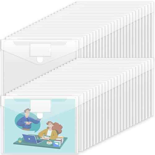 Sooez 50 Pack Plastic Envelopes File Folders, Clear