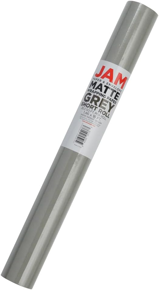 JAM Paper Gift Wrap - Matte Wrapping Paper - 26.3 Sq Ft (17 in x 18 Ft) - Matte Grey - Roll Sold Individually