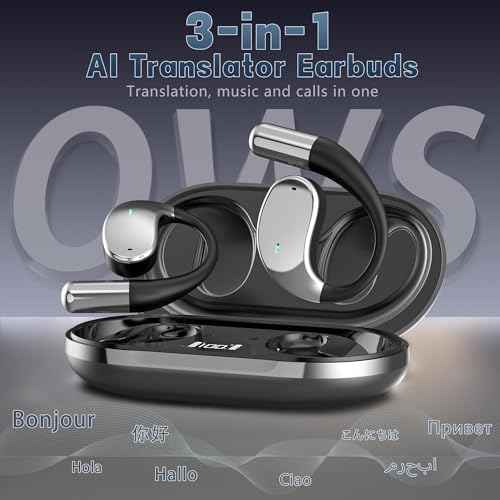 Translation Earbuds Real Time, 3-in-1 AI Translator Earbuds with 144 Languages, OWS Open-Ear Translation Device, 60h Long Life and HiFi Sound, fit iOS and Android, Suitable for Travel Learning