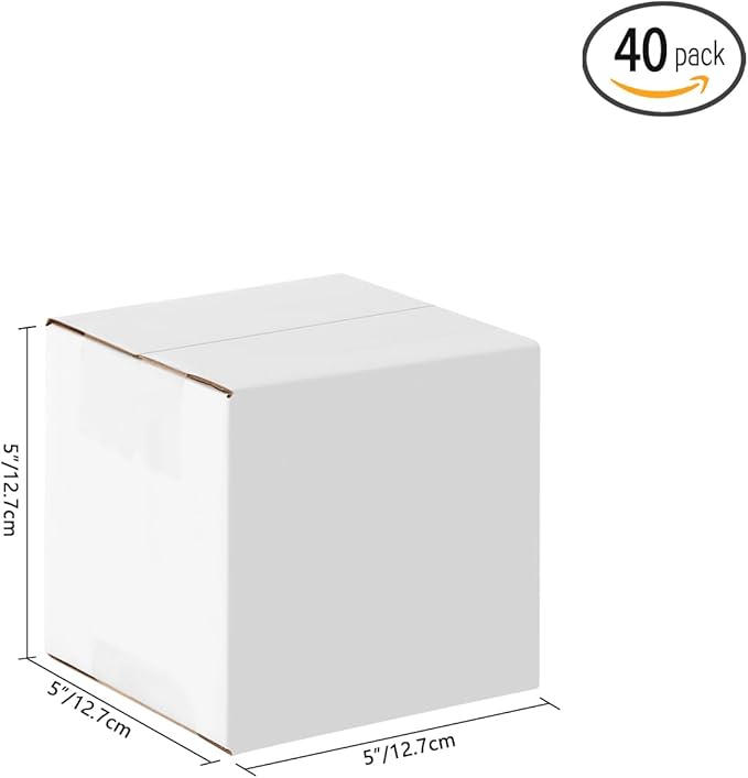 5x5x5 Small Shipping Boxes Set of 40, White Corrugated Cardboard Box for Small Business for Mailing Packaging Gifts