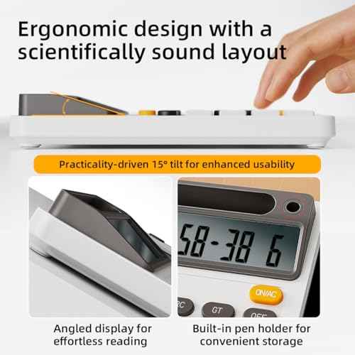 Solar Desktop Calculator with 7.5 inc LCD Writing Membrane, 15¡Æ Tilt for Easy Reading, Integrated Phone Stand, Voice & Silent Modes, Anti-Slip Pads for Stability, Ideal for Office & Study Use