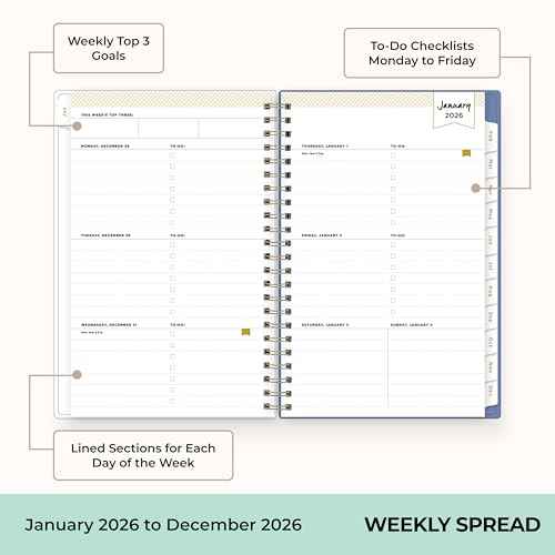 Blue Sky Day Designer 2026 Weekly and Monthly Planner Calendar, January 2026 - December 2026, 5" x 8", Flexible Cover With Zip Pouch, Durable Twin Wire Binding, Storage Pocket, Includes Stickers, Serenity Tile Blue