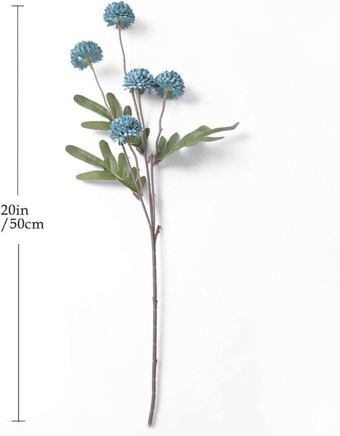 Laelfe Dusty Blue Flowers Artificial Pompon Mum, Fake Kiku Flowers Silk Small Mini Chrysanthemum Ball Faux Mum Decor for Autumn Filler DIY Bouquet Centerpieces Arrangements Shower (Dusty Blue)
