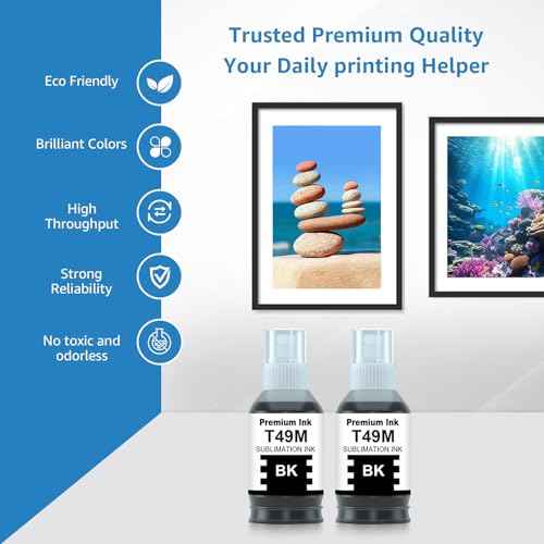 Compatible T49M Sublimation Ink Replacement for T49M1 Black Autofill for SureColor F170 F570 Sublimation Printer (2 Black)