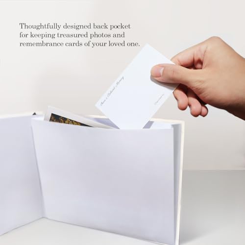Revery Funeral Guest Book for Memorial Service - with Pen, Cards, Table Sign & Back Pocket, Guests Sign in Book in Loving Memory | Celebration of Life Memorial Service Guest Book, White Linen Cover