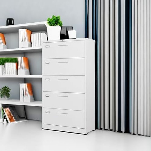 Letaya Lateral 5 Drawer File Cabinet - Secure Metal Filing Storage for Home Office | White Finish