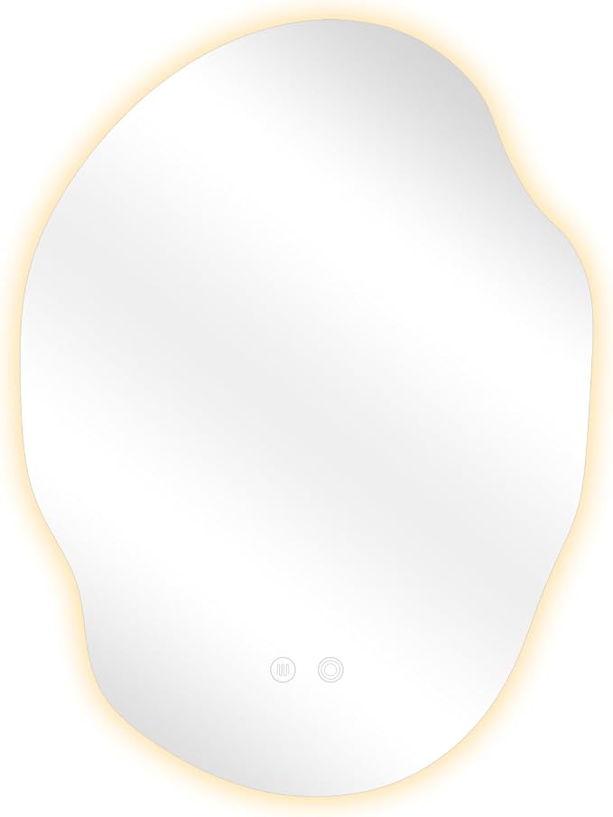 Irregular LED Bathroom Mirror with Lights,Asymmetrical Led Bathroom Vanity Mirror for Wall with Backlit, Anti Fog, 3 Colors and Dimmable Light,[Horizontal/Vertical] 30" H x 22" W