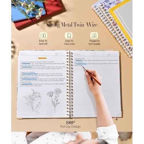 Cute Spiral Notebook Journal for Women, 200 Pages Lined Notebooks 8.5¡± x 11¡±, A4 Large Hardcover Spiral Journals with 100 GSM Thick Paper, College Ruled Notebook for Writing Work School, Orange Floral