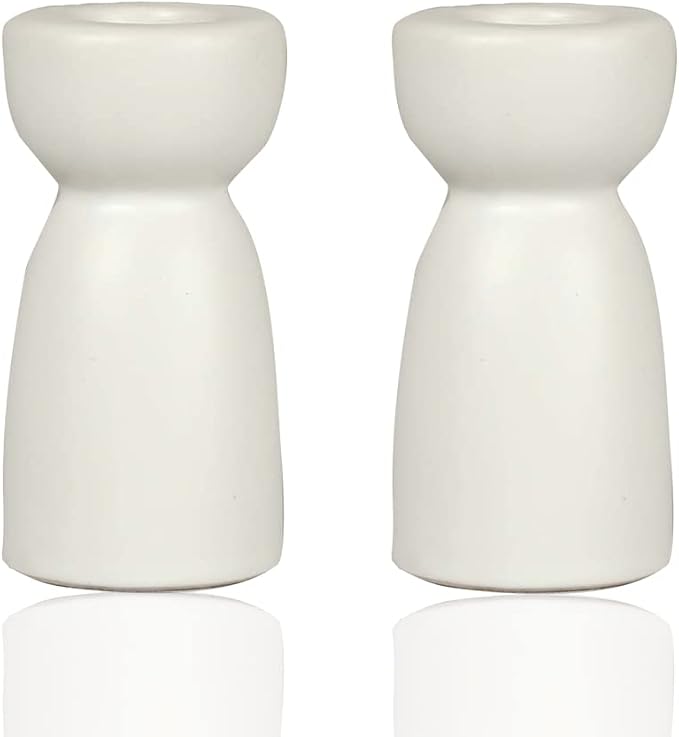 Candlestick Holders, Ceramic White Taper Candle Holder Candlelight Stand, Modern Boho Candle Holders for Desktop Table Setting Dining Bathroom Home Wedding Party Decoration,2 Pack