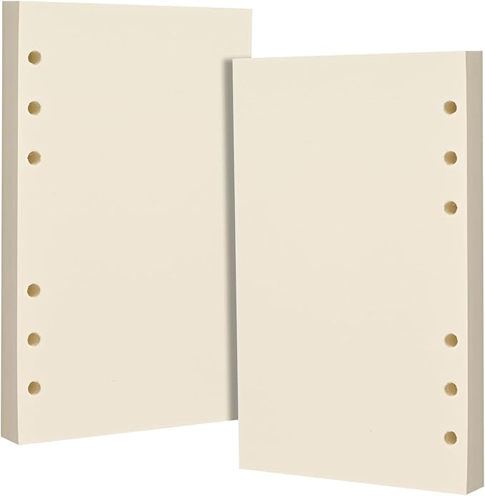 A6 6-Hole Blank Loose-Leaf Paper, Beige – Refill Pages for Standard A6 6-Ring Binder, Journals, Planners – Ideal for Office, Study, Recipes, Travel & Budgeting – Pack of 2 (80 Sheets per Pack)