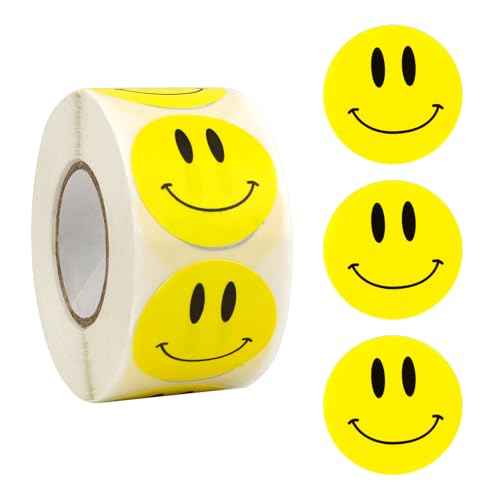 Smiley Face Stickers, 500PCS Happy Face Stickers, 1 Inch Yellow Happy Faces Decal Sticker for Kids, Self-Adhesive Incentive Reward Sticker Behavior Chart Decal for Students Teachers Classroom Supplies