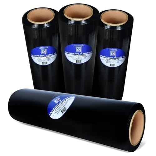 International Plastics Co. Black 18" Stretch Film/Wrap 1500 feet 7 Layers 80 Gauge Industrial Strength 800% Stretch 20 Microns Durable Adhering Packing Moving Heavy Duty Shrink Film (4 Pack, Black)