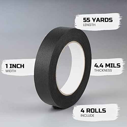 Lichamp 4 Pack Black Painters Tape 1 inch, Black Masking Tape 1 inch x 55 Yards x 4 Rolls (220 Total Yards)