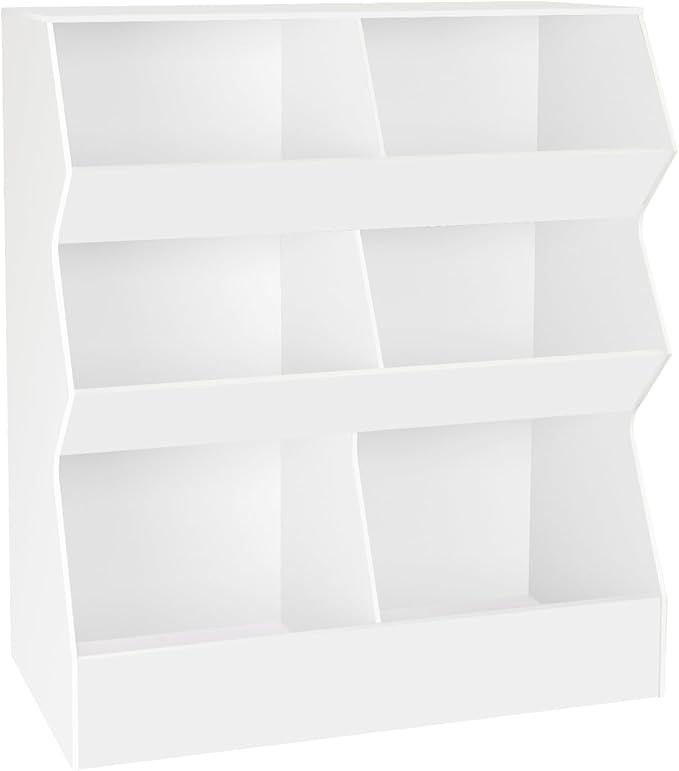 DINZI LVJ Toy Storage Organizer, Kids Bookshelf, Wooden Toy Storage Cabinet, 6 Cubby Children Bookcase, 35.4" L Toddler Book Shelf for Playroom, Living Room, Nursery, Hallway, School, White