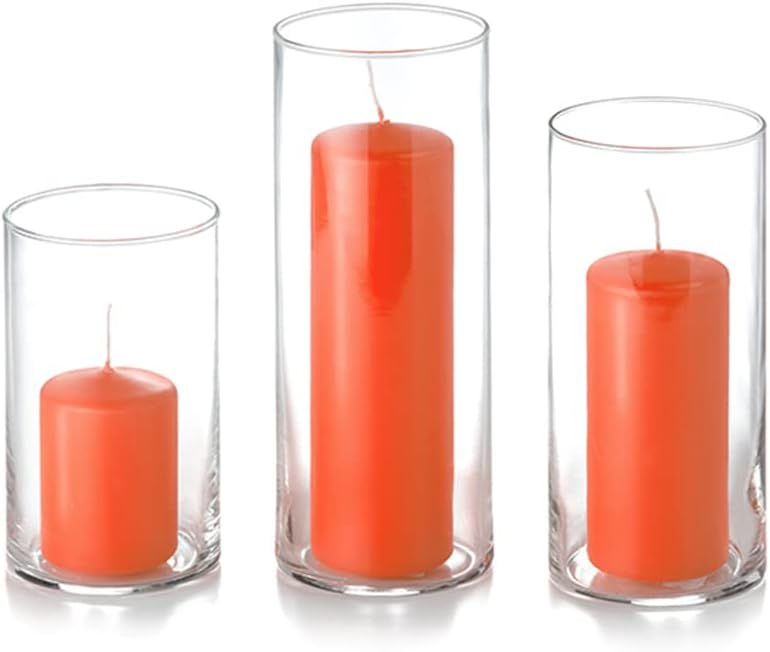 yummi Set of 36 Slim Pillars and Cylinder Vases - Bright Orange
