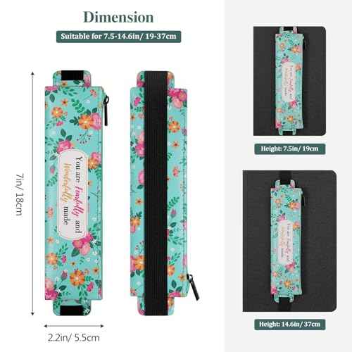 MoKo Elastic Pen Holder for Notebook, 4 Pieces PU Leather Pencil Case with Adjustable Band, Stationery School Supplies Zipper Bag for Planners, Journals, Book