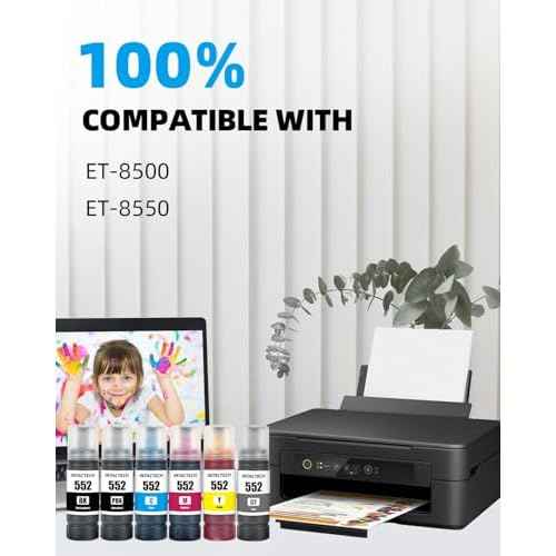 Compatible Ink Replacement for T552 552 (Black, Photo Black, Cyan, Magenta, Yellow, Gray, 6-Pack) Work for ET 8550 ET8500 Printer