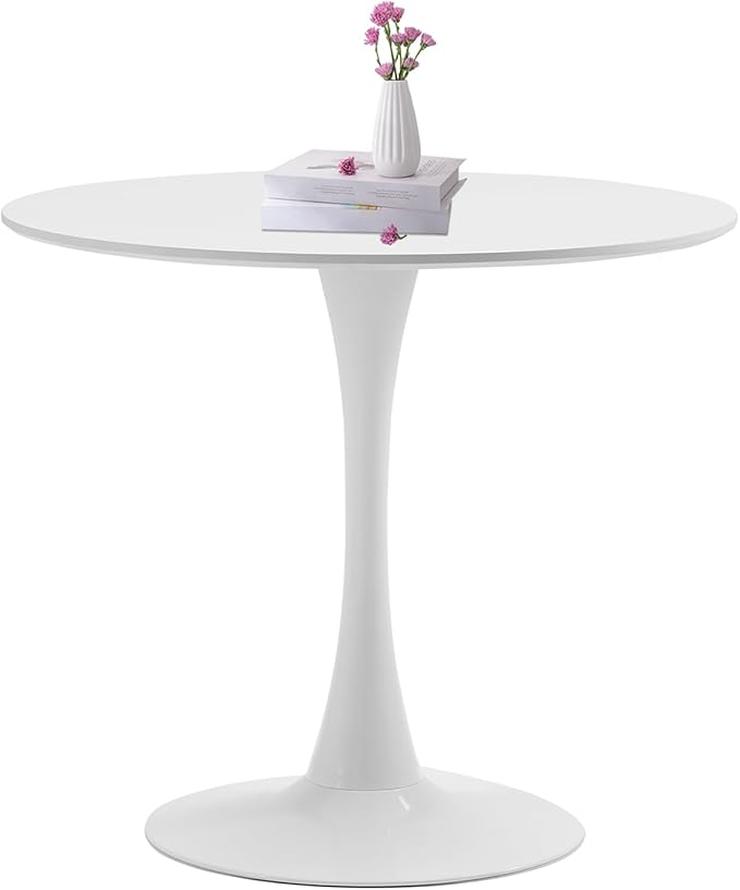 White Round Dining Room Table, 31.5" Tulip Table Round Kitchen Dining Table for 2-4 People, with 0.7" MDF Tables Top and Metal Pedestal Base Dinner Tables for Cafe, Home, Dining Room