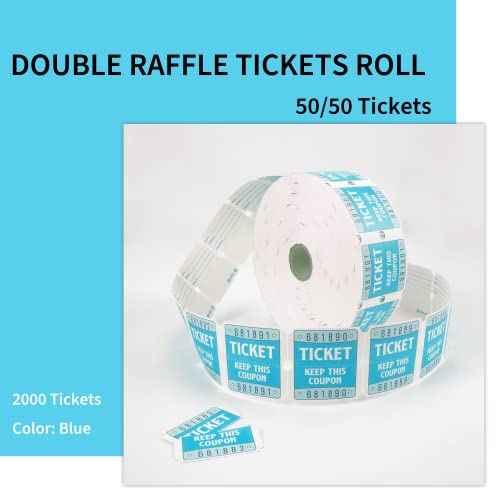 L LIKED Raffle Tickets Double Roll 2000 Tickets Consecutively Numbered 50/50 Raffle Tickets for Event Party Prize Drawing Perforated Stubs (Easy Read Blue)