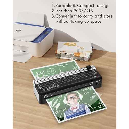 Laminator, A4 Laminator Machine, 9 inches Thermal Lamination Fast Warm-up with Build in Paper Trimmer,Portable Personal Laminating for Home/Office/School (A4 laminator +10PCS)