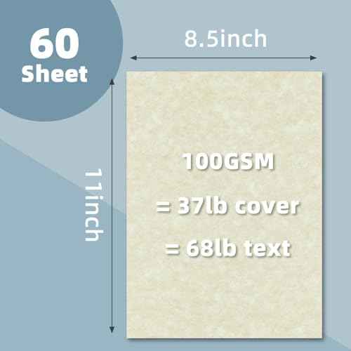 60 Sheets Parchment Paper for Certificates, 8.5" x 11", 100 GSM Double-Sided Stationery Paper for Resumes & Diplomas, Printer-Friendly (Ivory)