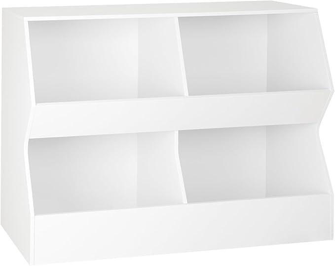 DINZI LVJ Kids Bookshelf, Toy Storage Organizer, Wooden Toy Storage Cabinet, 4 Cubby Children Bookcase, 43.3" L Toddler Book Shelf for Bedroom, Nursery, Hallway, School, White