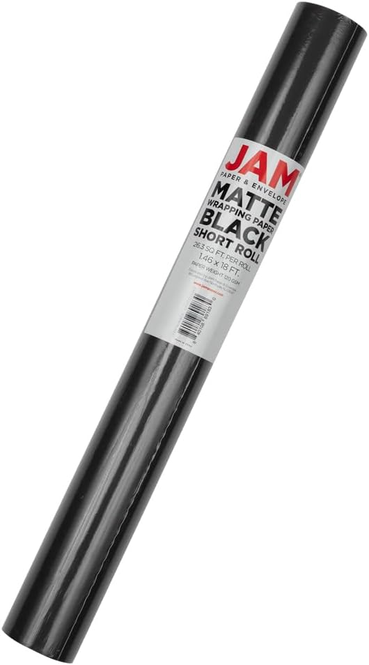 JAM Paper Gift Wrap - Matte Wrapping Paper - 26.3 Sq Ft (17 in x 18 Ft) - Matte Black - Roll Sold Individually