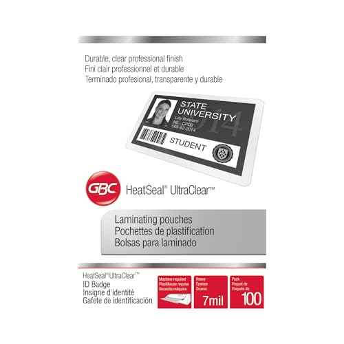 GBC Laminating Sheets, Thermal Laminating Pouches, Badge Size, 7 Mil, HeatSeal UltraClear, 100 Pack (3200016)