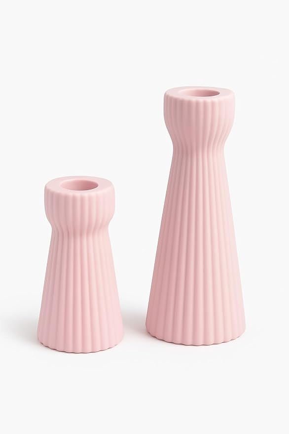 Taper Candle Holders for Candlesticks Ceramic Candle Stick Candle Holder- Set of 2 Decorative Candle Stand for Wedding Decor,Dinner Party and Table Centerpieces,Housewarming Gift Pink