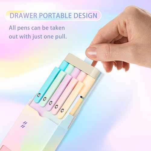 5PCS Retractable Gel Pens Set, Quick Dry Black Ink Fine Point Soft Touch Roller Ball Gel Ink Pen for Smooth Writing (Aurora Color)