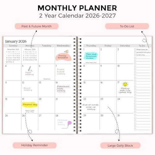 SKYDUE Monthly Planner 2026-2027, 24 Months Calendar Planner 2026-2027, 7.5" x 10" B5 Planner, Twin-wire Spiral Bound, Durable Waterproof Cover, Thick No-Bleed Paper, Pink