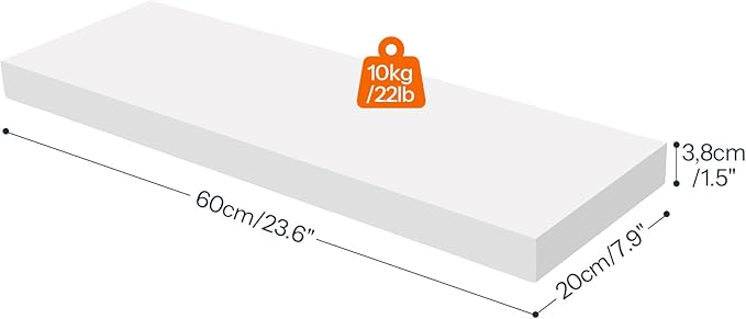 HOOBRO Floating Shelves for Wall, Wall Mounted Shelf Set of 2, 23.6" Hanging Shelf with Invisible Brackets, for Wall Decor Storage in Bathroom Bedroom Kitchen Living Room Office, White WT60BJ01