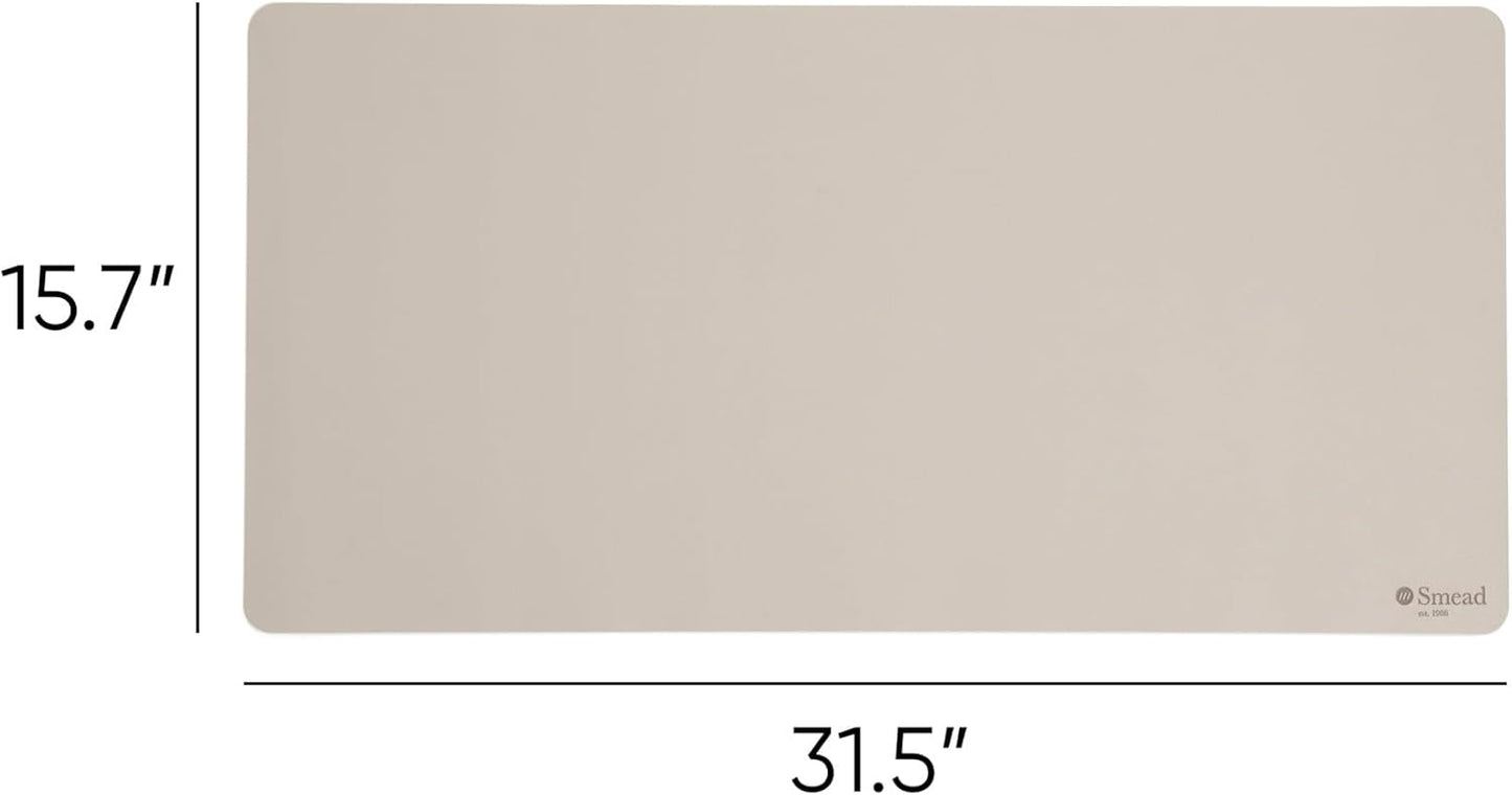 Smead Vegan Leather Desk Pad - Non-Slip Faux Suede Backing | Stylish Office Organizer, 31.5” x 15.7” Sandstone